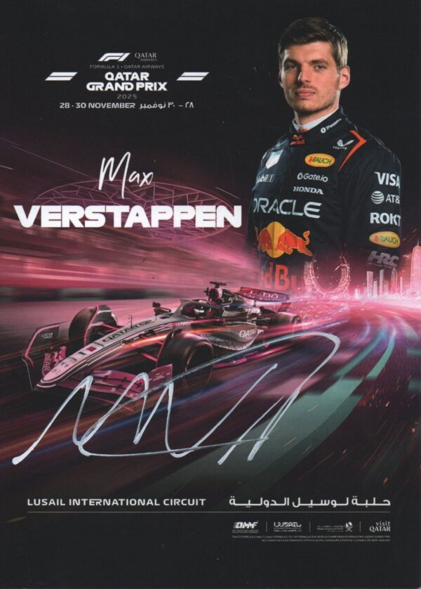 Autograph card. 2025 Qatar GP  - signed by driver Max Verstappen