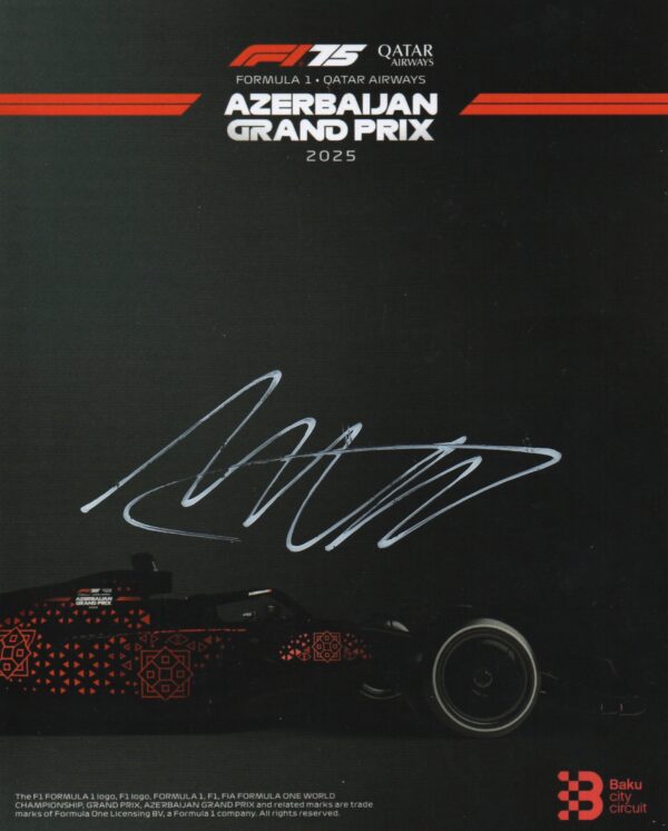 Autograph card. 2025 Azerbaijan GP  - signed by driver Max Verstappen