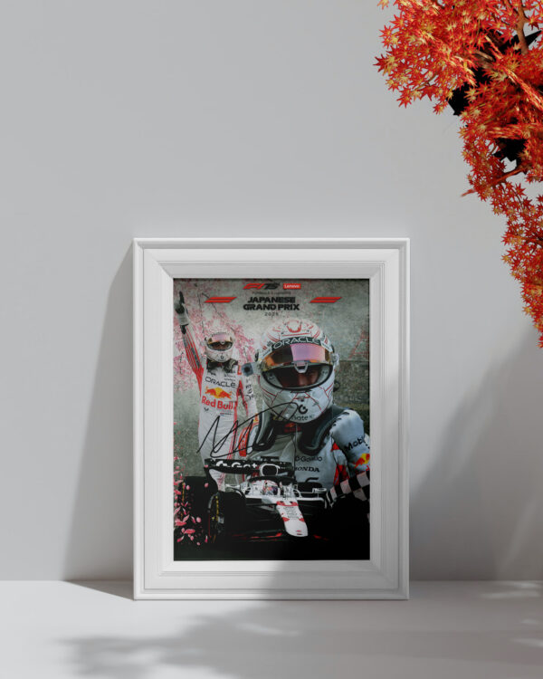 Poster. 2025 Japanese GP Winner - signed by driver Max Verstappen